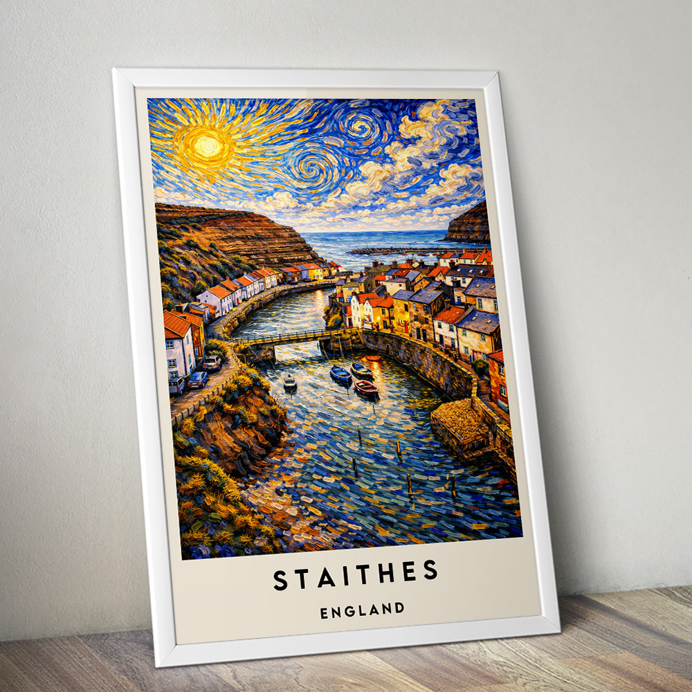 STAITHES HARBOUR VAN GOGH STYLE TRAVEL POSTER NORTH EAST