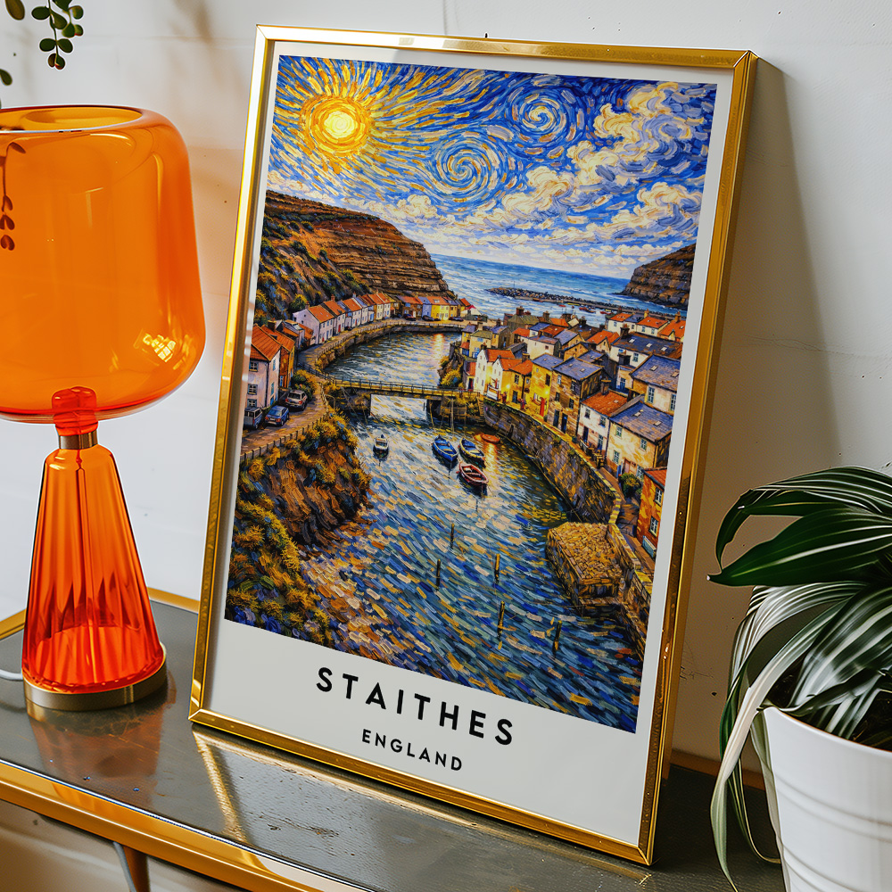 Alternative view of STAITHES HARBOUR VAN GOGH STYLE TRAVEL POSTER NORTH EAST