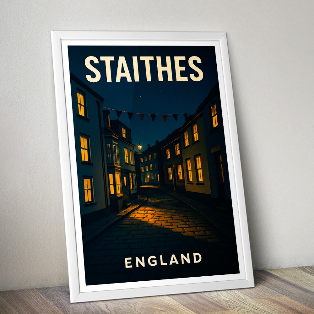 STAITHES STREETS AT NIGHT MINIMALIST TRAVEL POSTER NORTH EAST