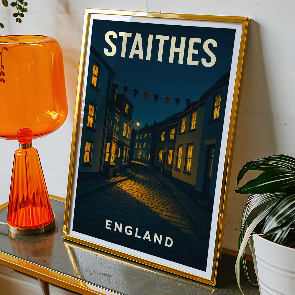 Alternative view of STAITHES STREETS AT NIGHT MINIMALIST TRAVEL POSTER NORTH EAST