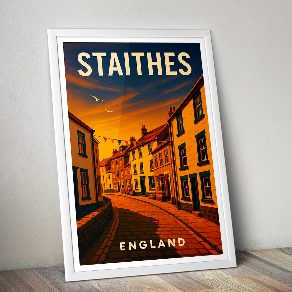 STAITHES STREETS AT SUNSET MINIMALIST TRAVEL POSTER NORTH EAST