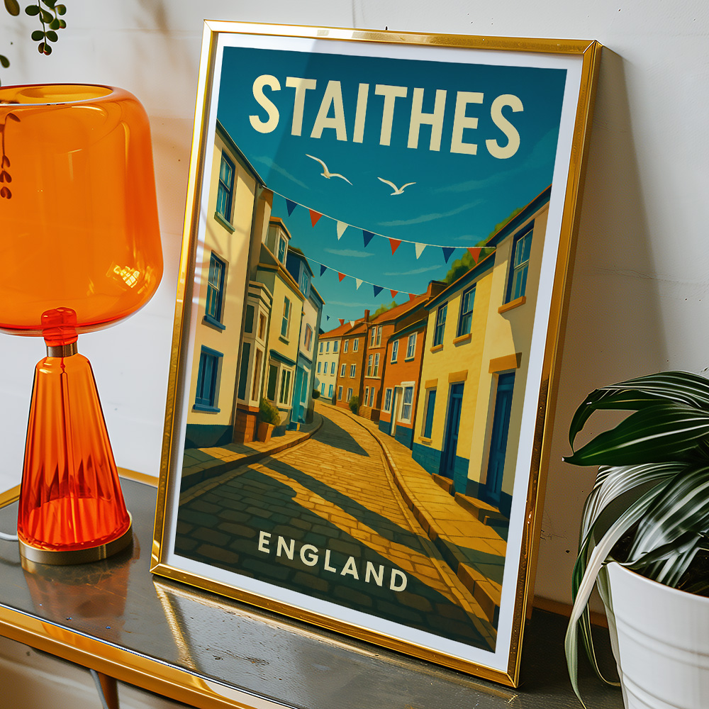 Alternative view of STAITHES SUNNY STREETS MINIMALIST TRAVEL POSTER NORTH EAST