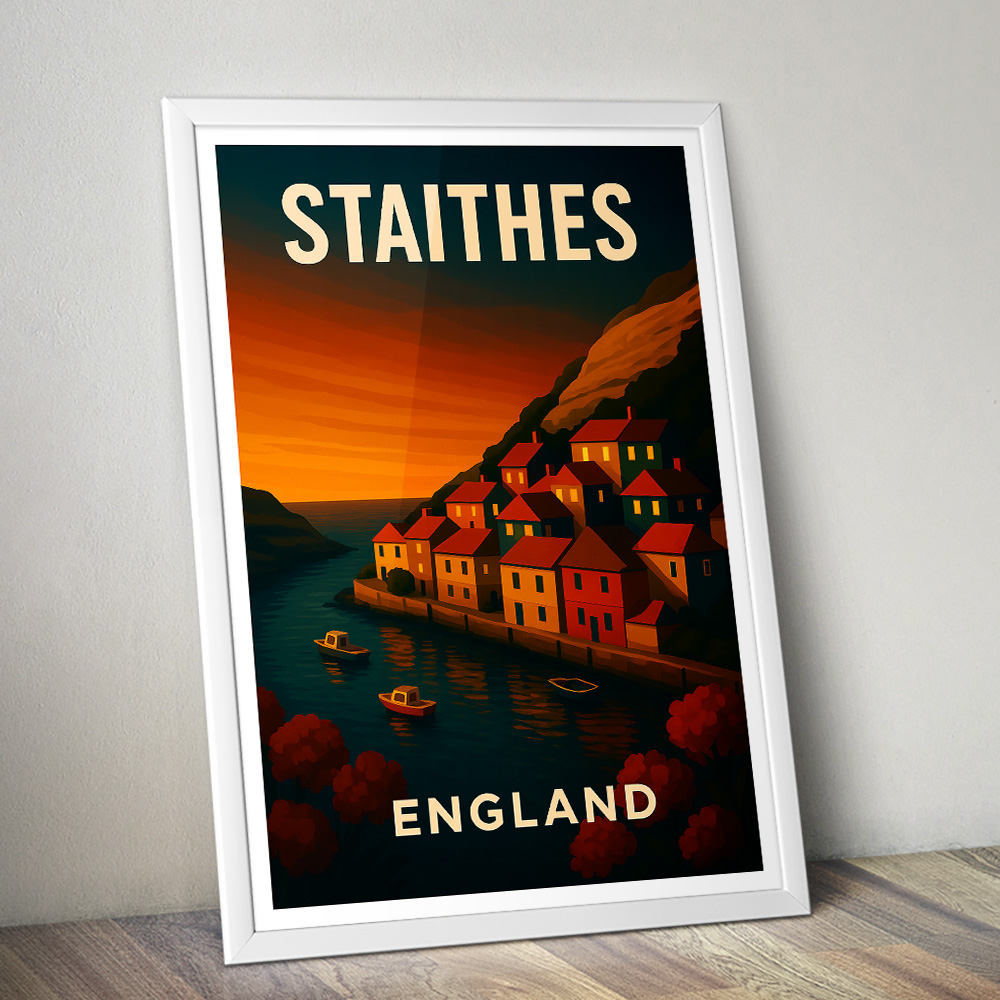 STAITHES AT SUNSET MINIMALIST TRAVEL POSTER NORTH EAST