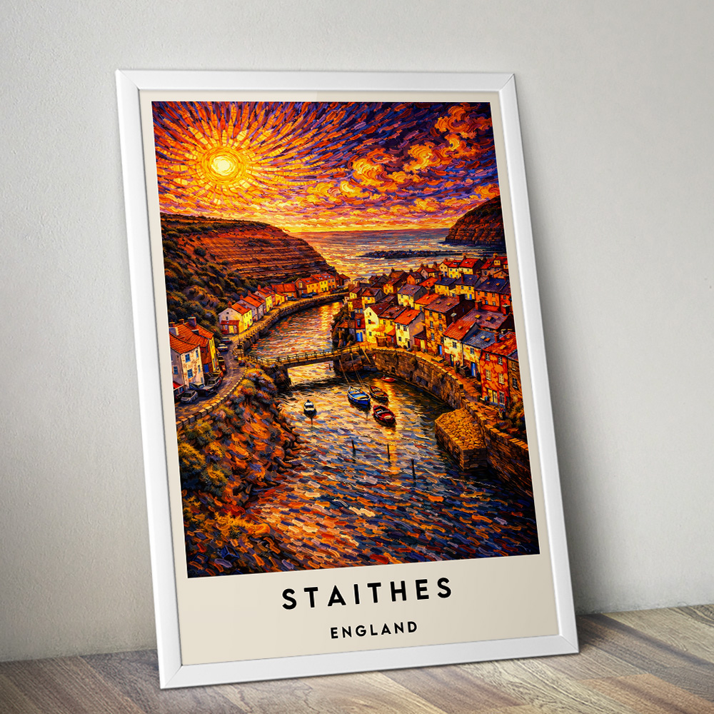STAITHES AT SUNSET VAN GOGH STYLE TRAVEL POSTER NORTH EAST