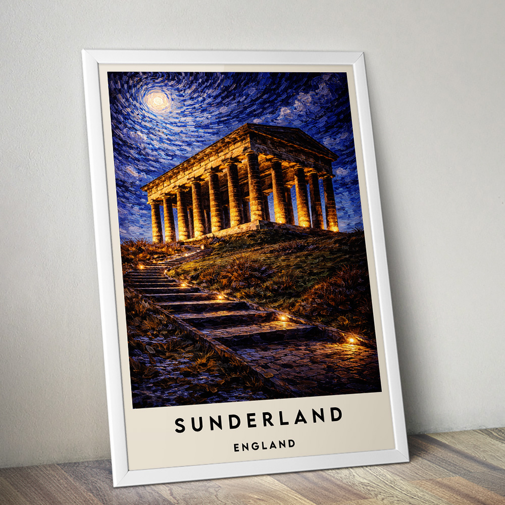 SUNDERLAND PENSHAW MONUMENT AT NIGHT VAN GOGH STYLE TRAVEL POSTER NORTH EAST
