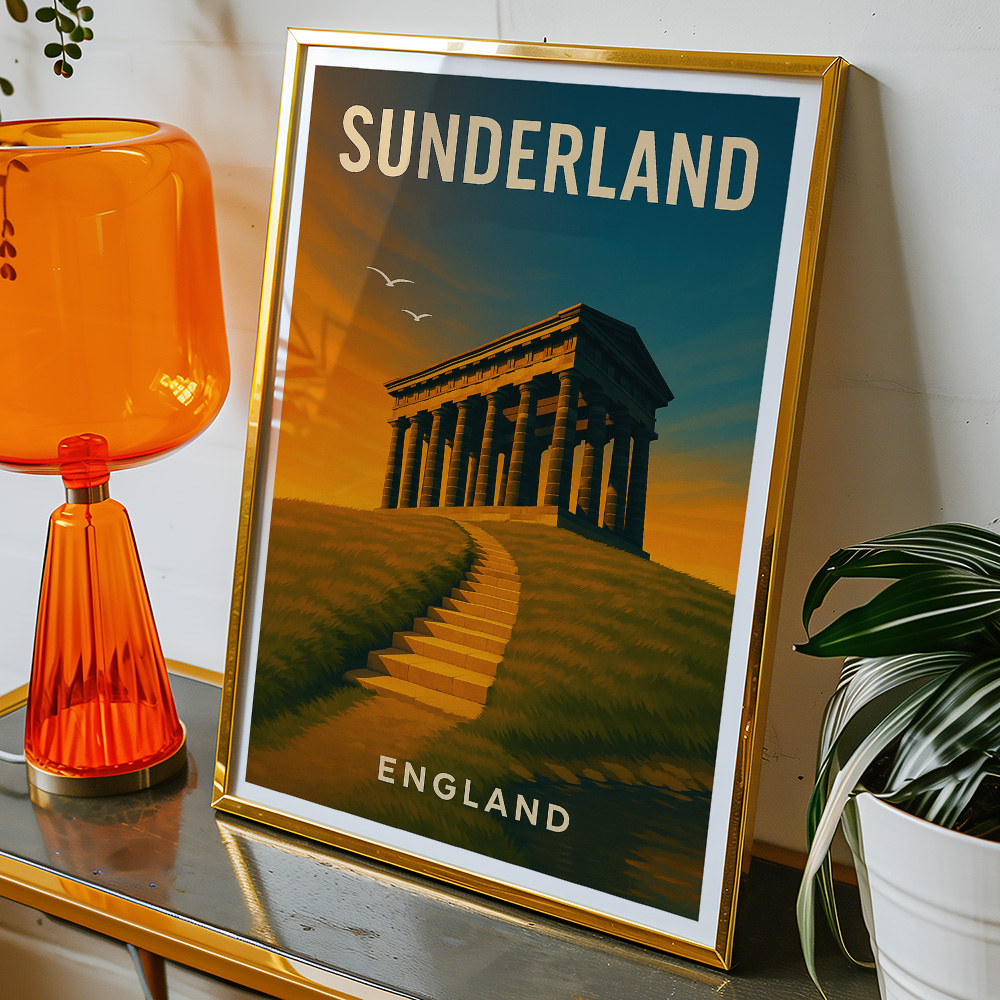 Alternative view of SUNDERLAND PENSHAW MONUMENT AT SUNSET MINIMALIST TRAVEL POSTER NORTH EAST