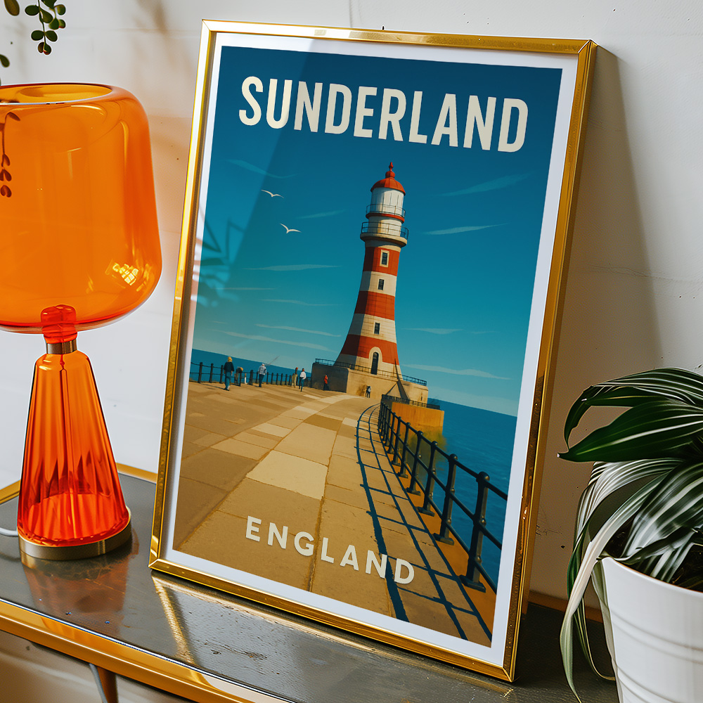 Alternative view of SUNDERLAND PIER ROKER LIGHTHOUSE MINIMALIST TRAVEL POSTER NORTH EAST