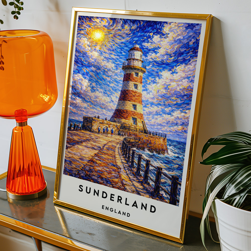 Alternative view of SUNDERLAND ROKER LIGHTHOUSE VAN GOGH STYLE TRAVEL POSTER NORTH EAST