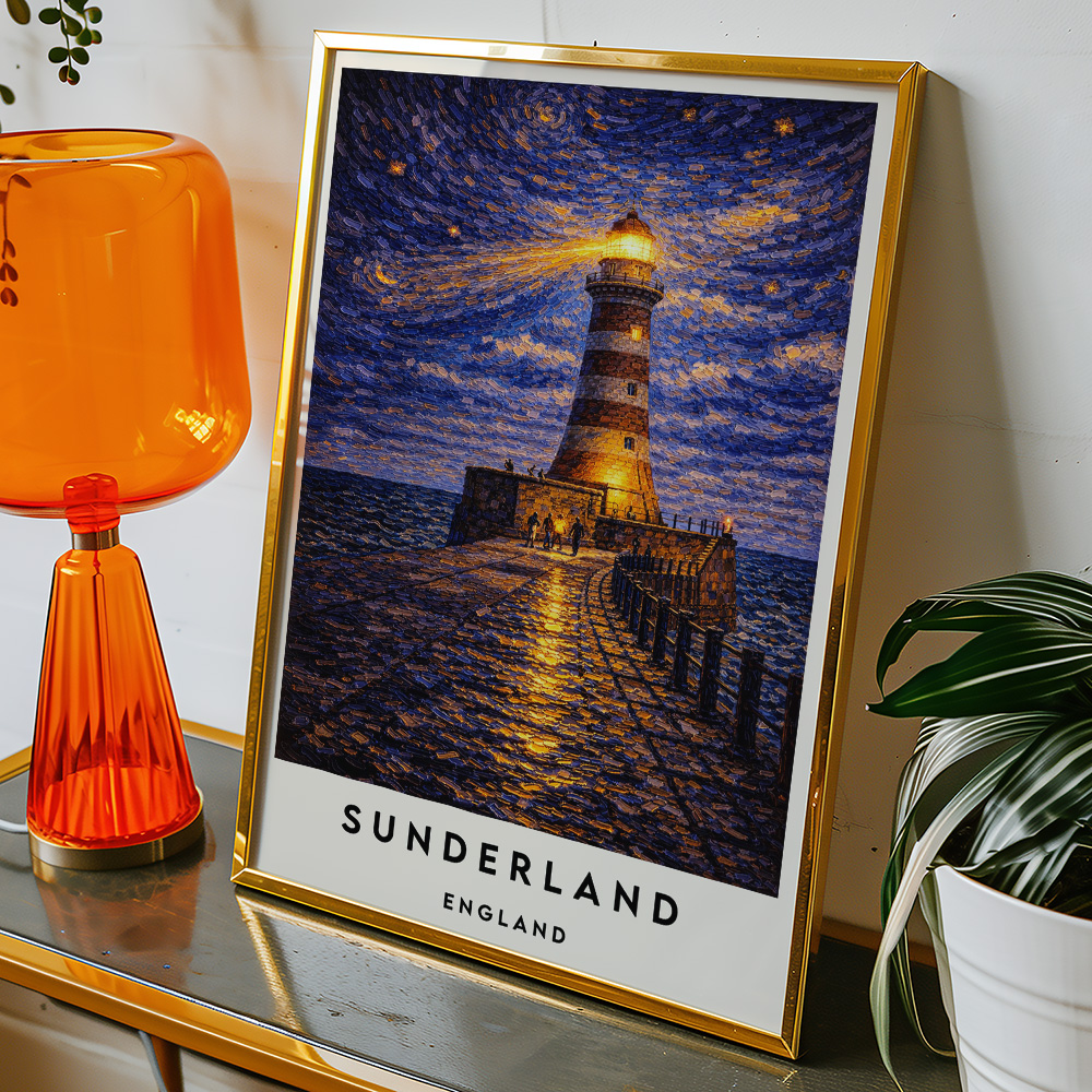 Alternative view of SUNDERLAND ROKER LIGHTHOUSE AT NIGHT VAN GOGH STYLE TRAVEL POSTER NORTH EAST