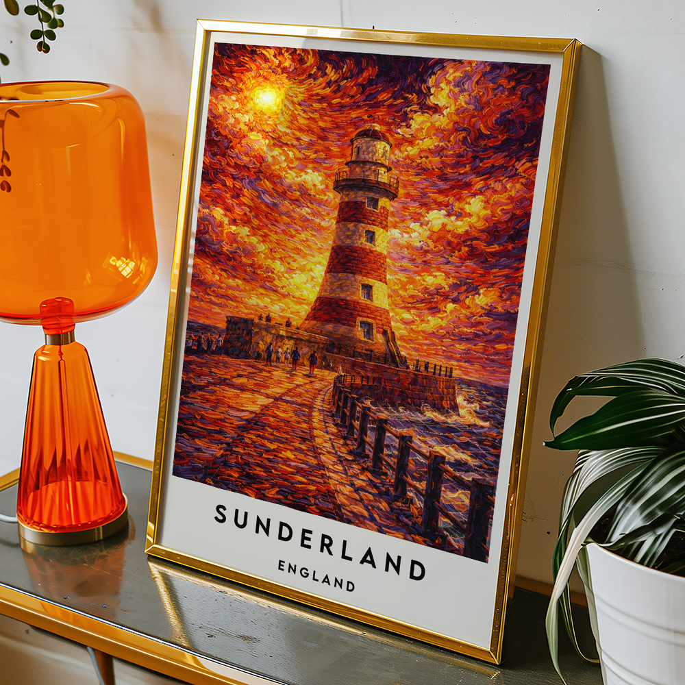 Alternative view of SUNDERLAND ROKER LIGHTHOUSE AT SUNSET VAN GOGH STYLE TRAVEL POSTER NORTH EAST