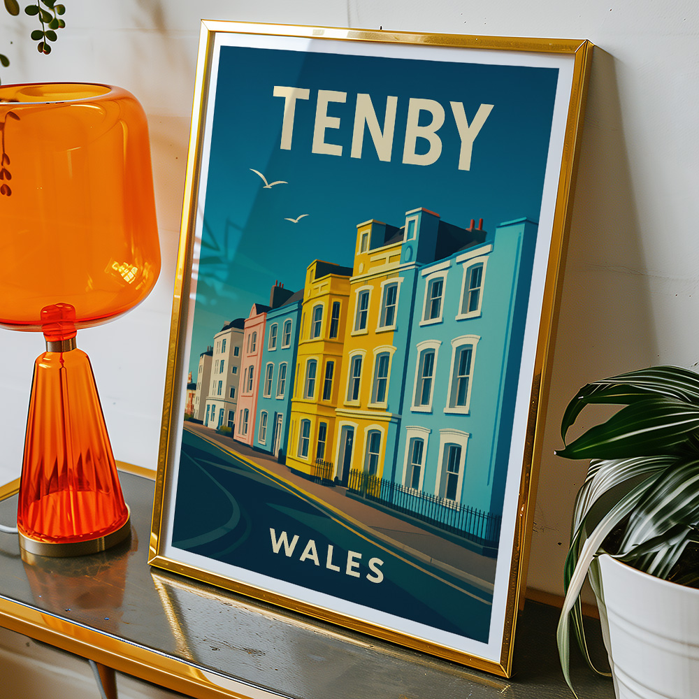 Alternative view of TENBY WALES PASTEL HOUSES MINIMALIST TRAVEL POSTER WALES