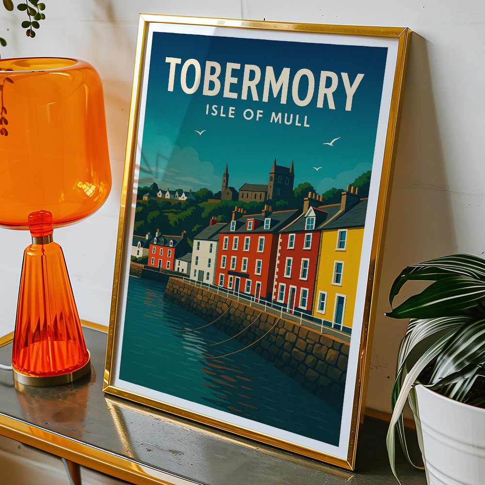 Alternative view of TOBERMORY HARBOUR SUNSHINE MINIMALIST TRAVEL POSTER