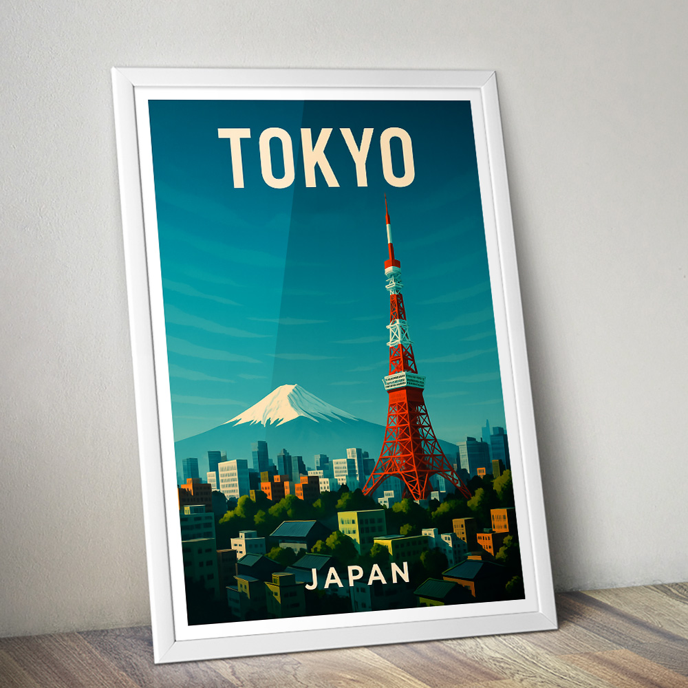 TOKYO TOWER AND MOUNT FUJI MINIMALIST TRAVEL POSTER