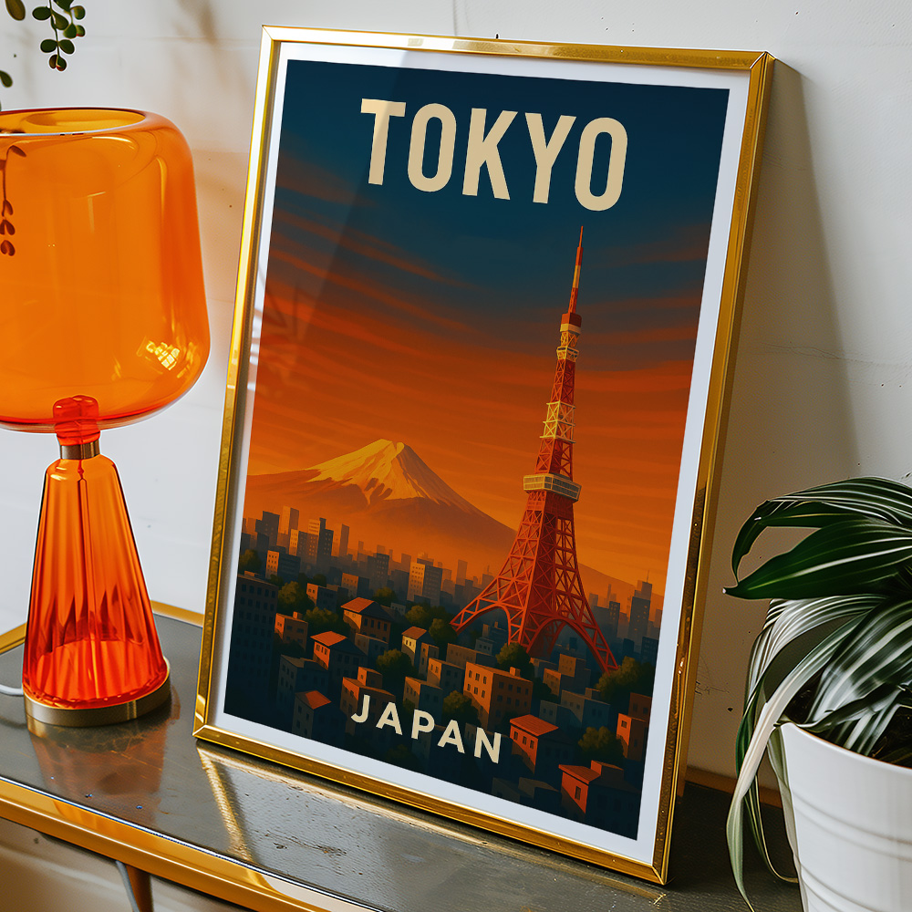 Alternative view of TOKYO AT SUNSET WITH MOUNT FUJI MINIMALIST TRAVEL POSTER