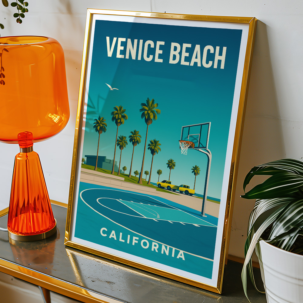 Alternative view of VENICE BEACH BASKETBALL MINIMALIST TRAVEL POSTER