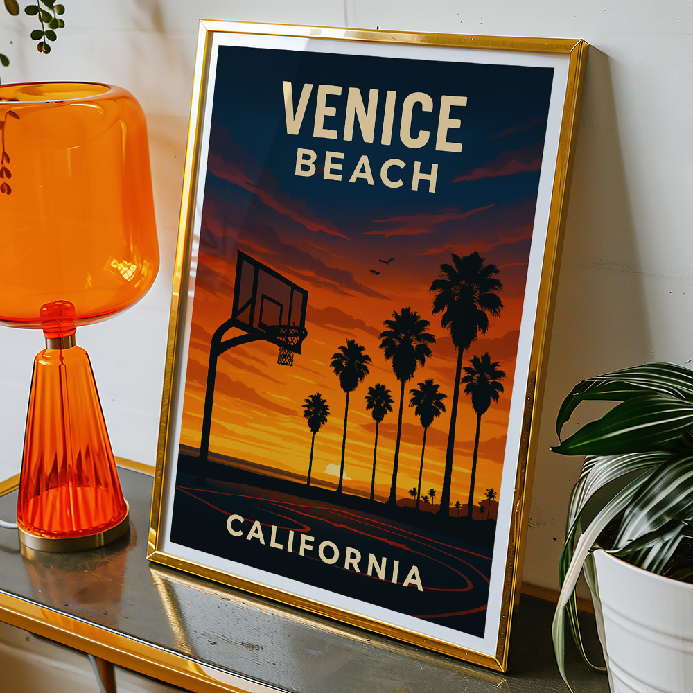 Alternative view of VENICE BEACH BASKETBALL SUNSET MINIMALIST TRAVEL POSTER