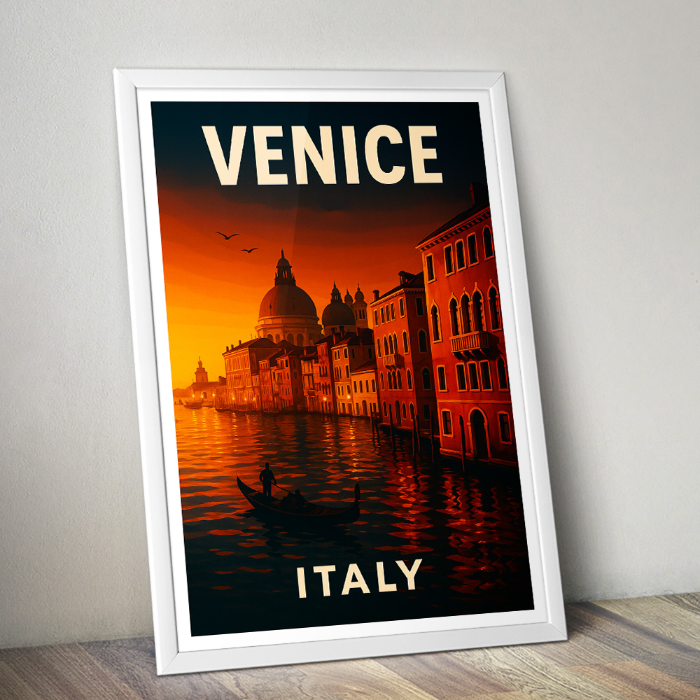VENICE SUNSET OVER GRAND CANAL MINIMALIST TRAVEL POSTER