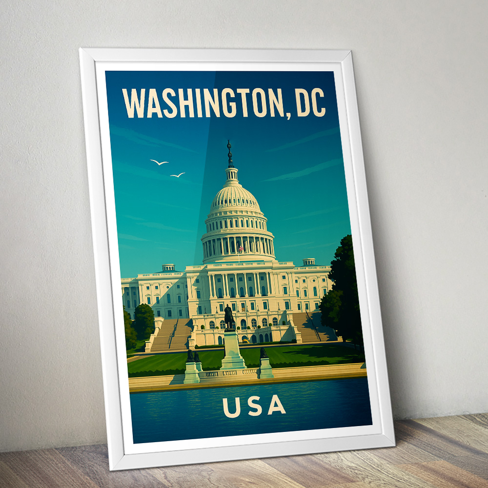 WASHINGTON DC CAPITOL AND GRANT STATUE MINIMALIST TRAVEL POSTER