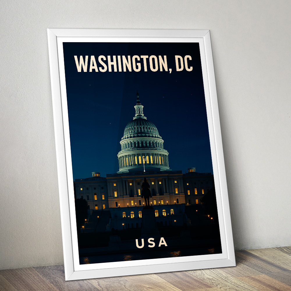 WASHINGTON DC CAPITOL AT NIGHT MINIMALIST TRAVEL POSTER