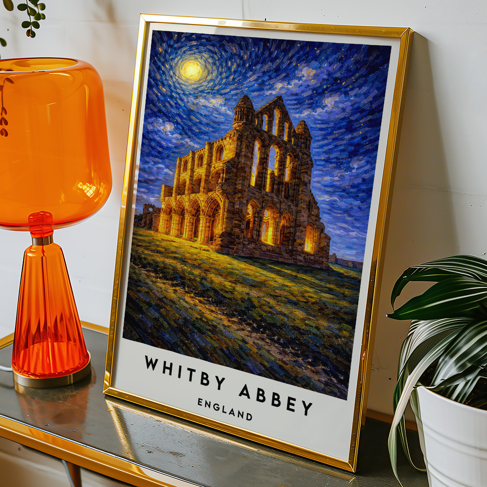 Alternative view of WHITBY ABBEY AT NIGHT VAN GOGH STYLE TRAVEL POSTER NORTH EAST