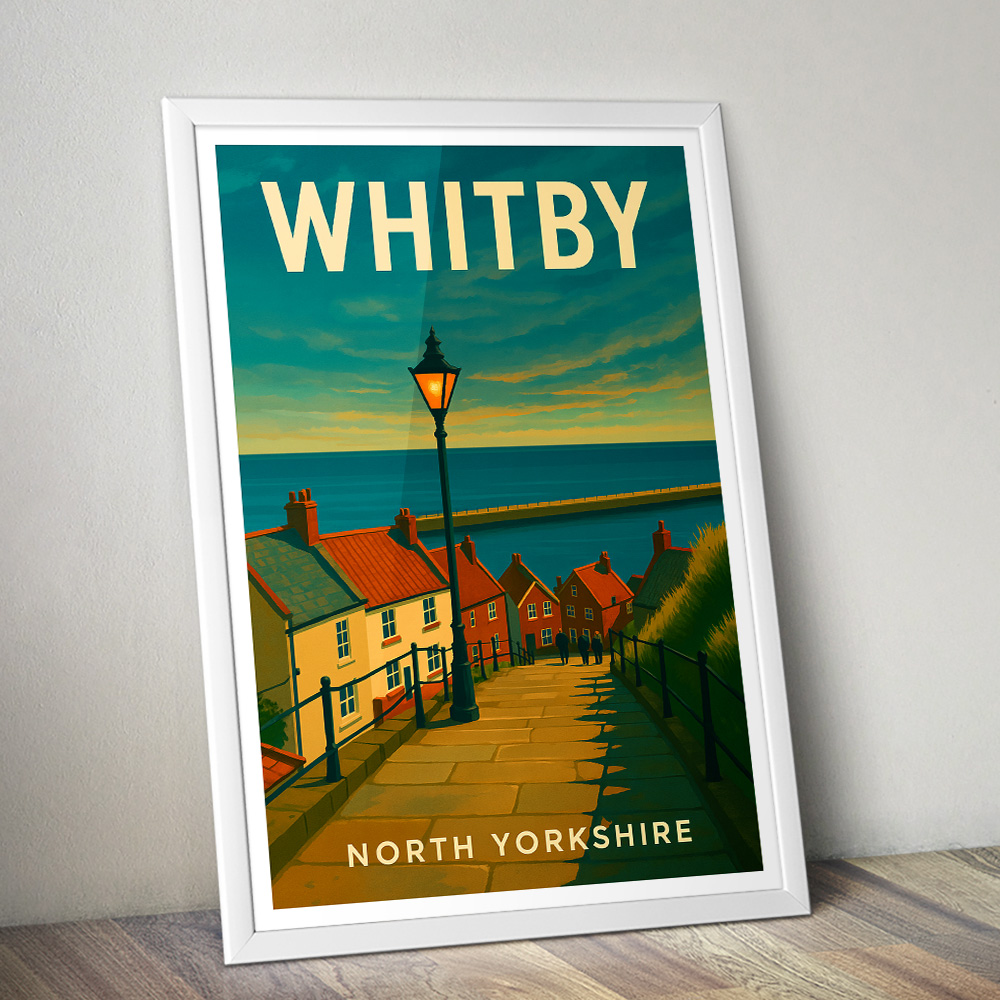WHITBY STEPS MINIMALIST TRAVEL POSTER NORTH EAST