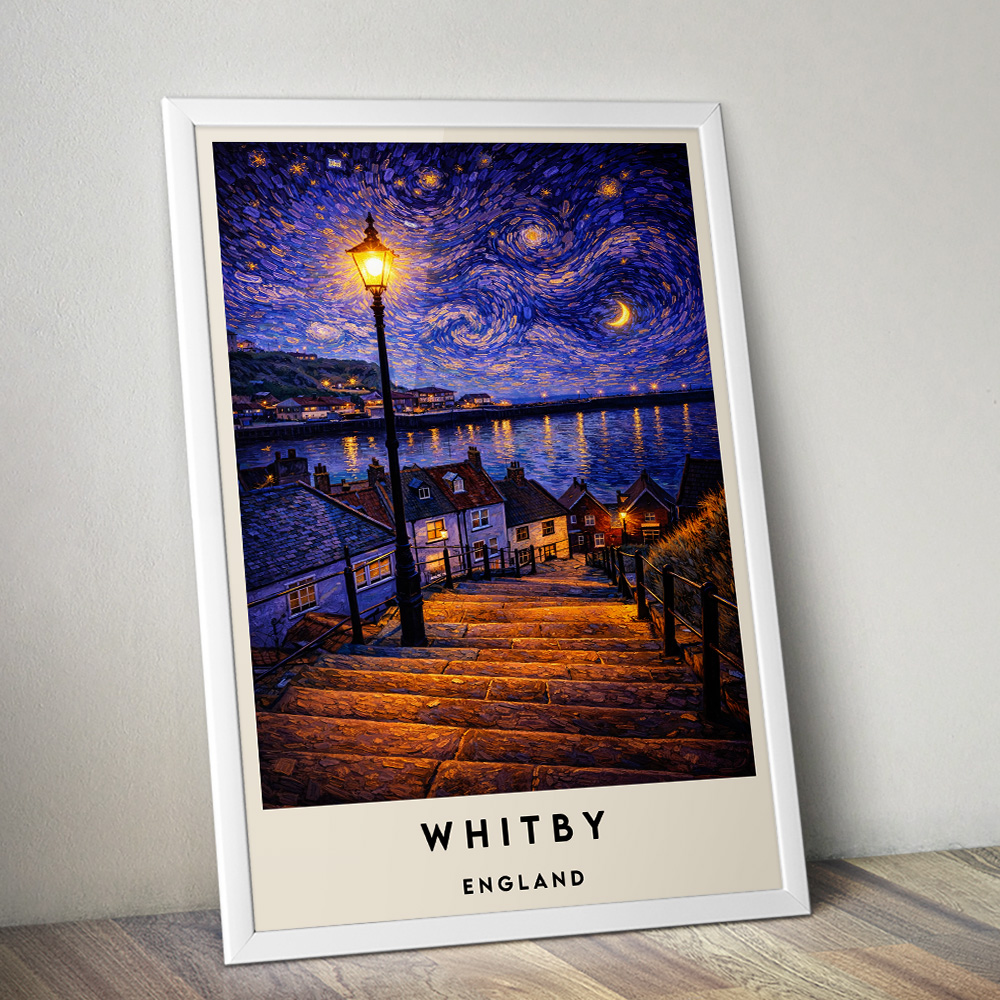WHITBY STEPS AT NIGHT VAN GOGH STYLE TRAVEL POSTER NORTH EAST