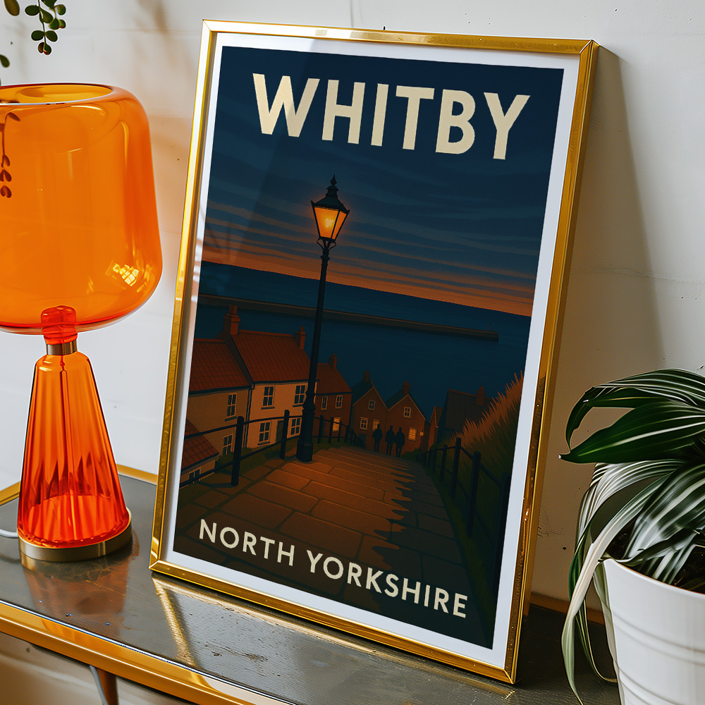 Alternative view of WHITBY STEPS AT NIGHT MINIMALIST TRAVEL POSTER NORTH EAST