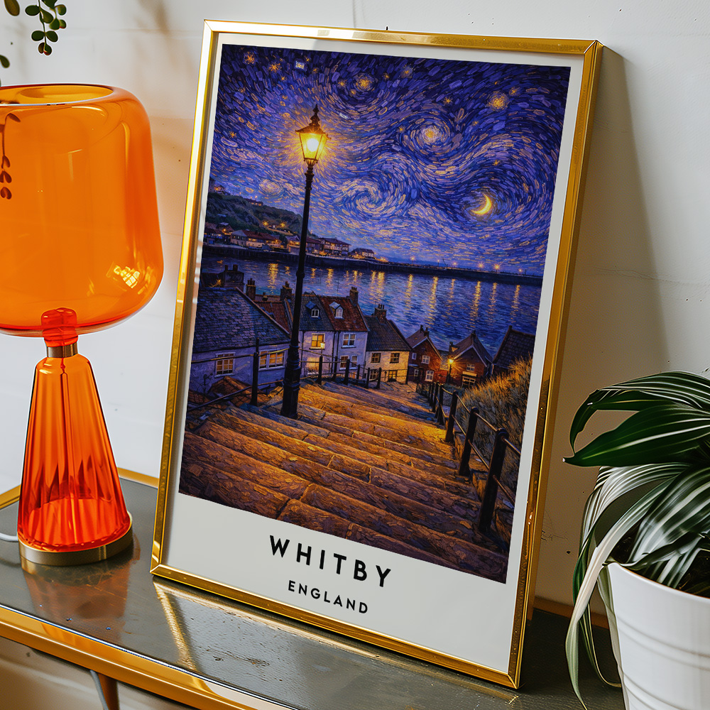 Alternative view of WHITBY STEPS AT NIGHT VAN GOGH STYLE TRAVEL POSTER NORTH EAST
