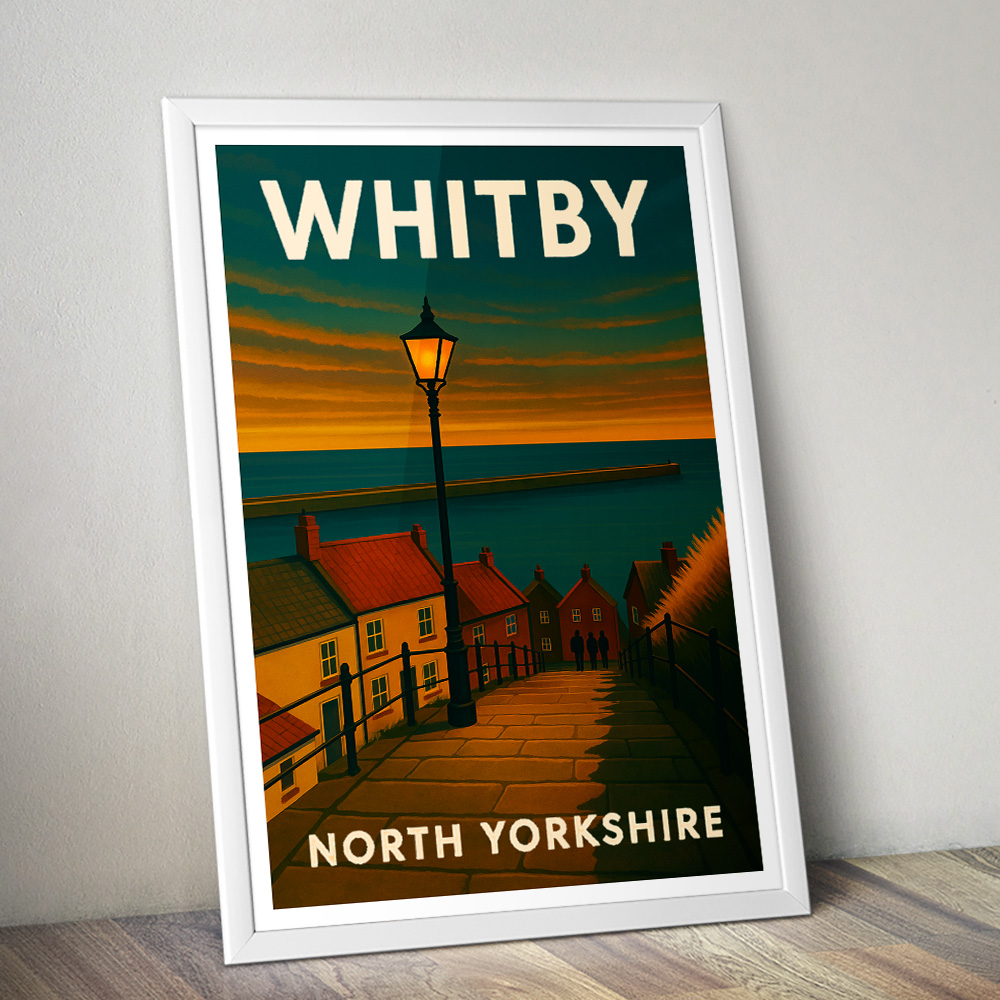 WHITBY STEPS AT SUNSET MINIMALIST TRAVEL POSTER NORTH EAST
