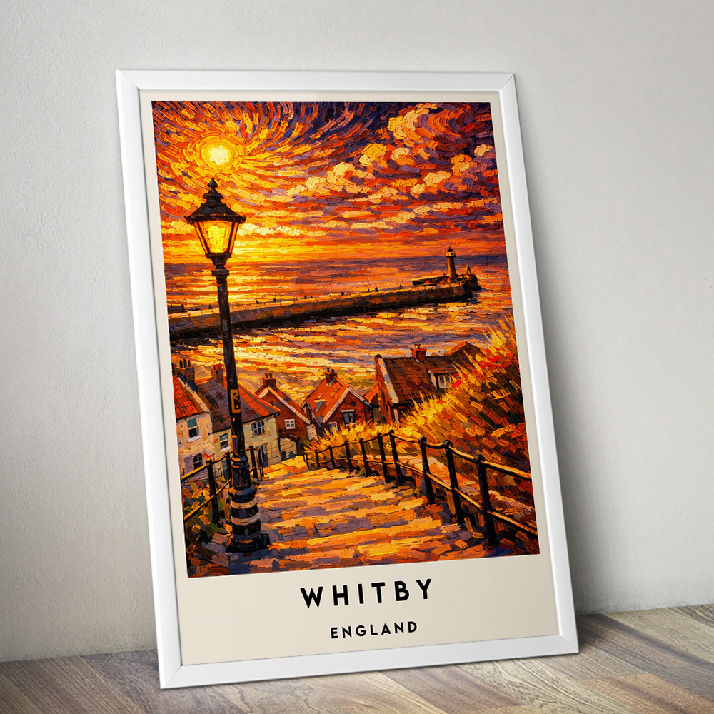 WHITBY STEPS AT SUNSET VAN GOGH STYLE TRAVEL POSTER NORTH EAST