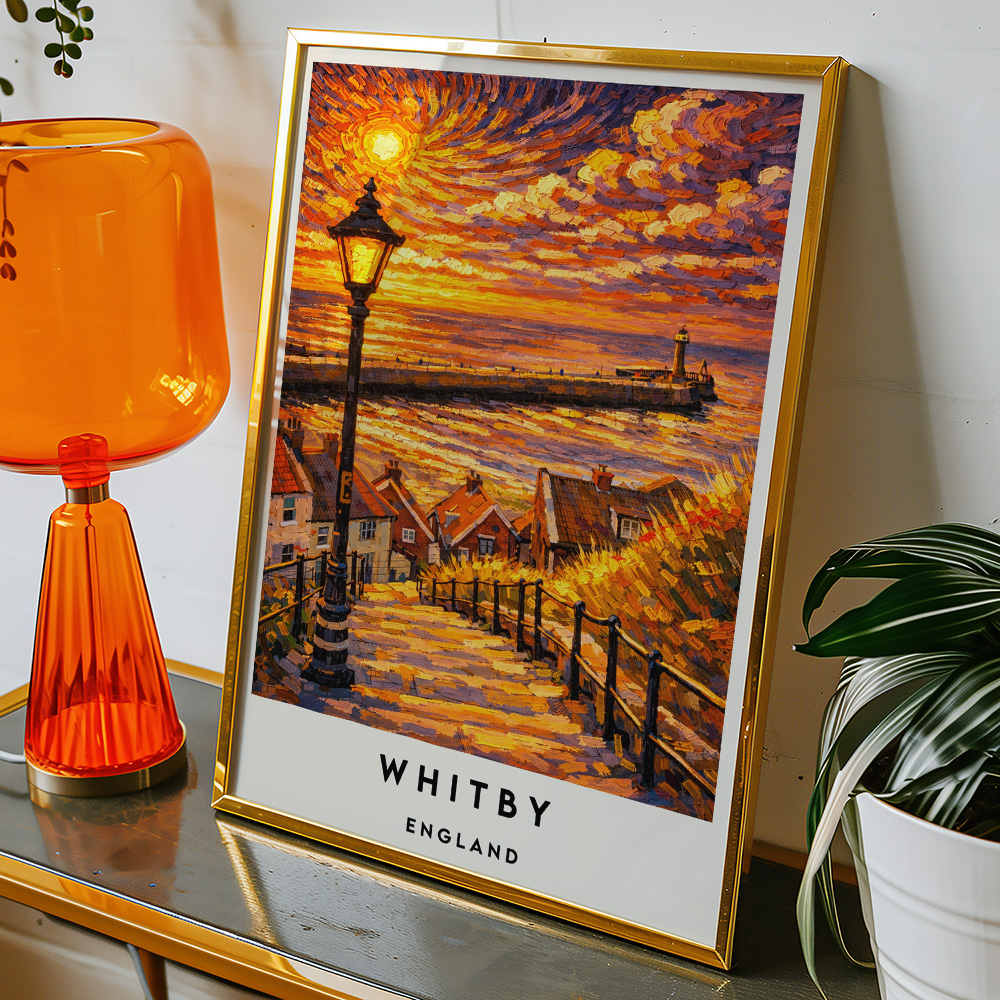 Alternative view of WHITBY STEPS AT SUNSET VAN GOGH STYLE TRAVEL POSTER NORTH EAST
