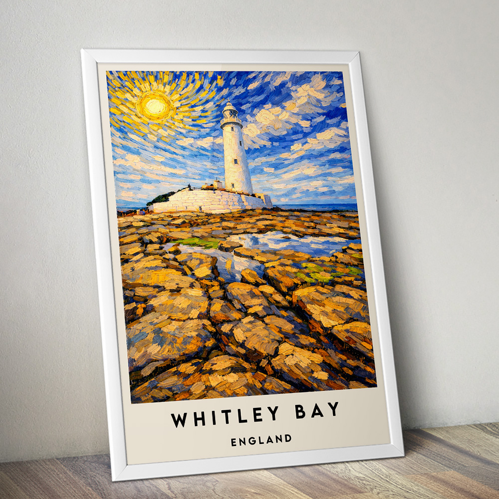 WHITLEY BAY LIGHTHOUSE VAN GOGH STYLE TRAVEL POSTER NORTH EAST