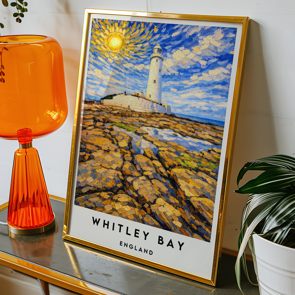 Alternative view of WHITLEY BAY LIGHTHOUSE VAN GOGH STYLE TRAVEL POSTER NORTH EAST