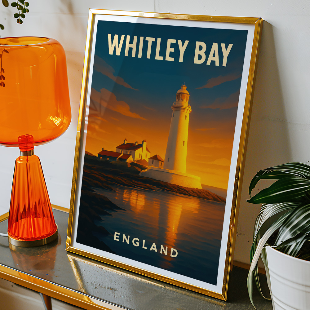 Alternative view of WHITLEY BAY LIGHTHOUSE AT SUNSET MINIMALIST TRAVEL POSTER NORTH EAST