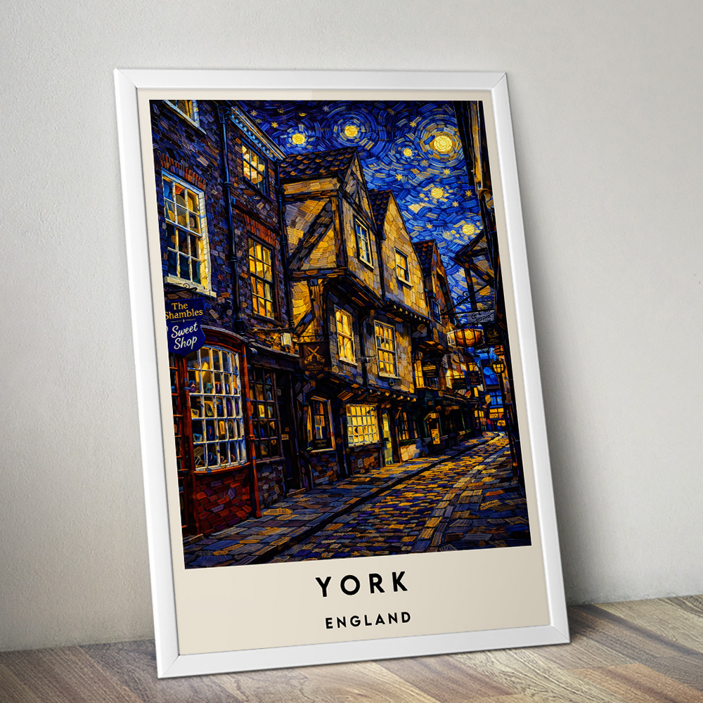 YORK SHAMBLES AT NIGHT VAN GOGH STYLE TRAVEL POSTER NORTH EAST