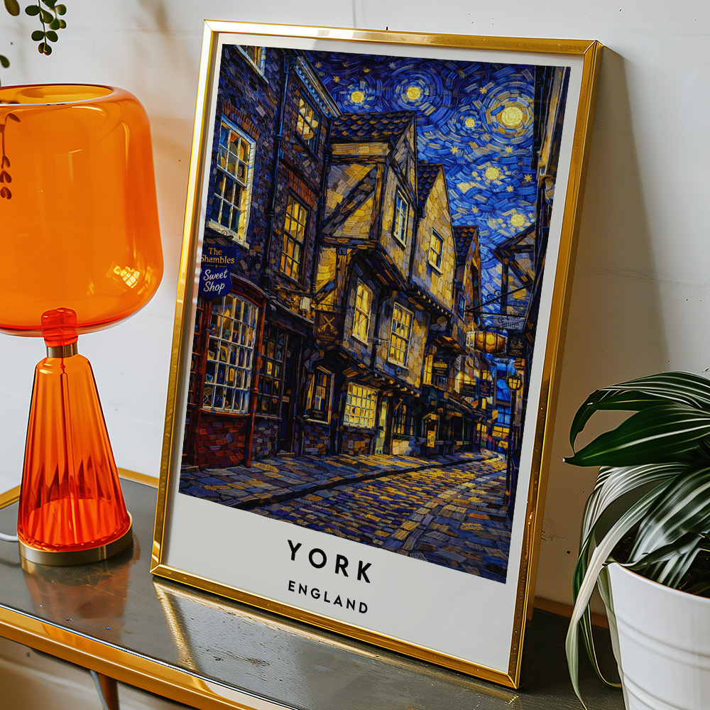 Alternative view of YORK SHAMBLES AT NIGHT VAN GOGH STYLE TRAVEL POSTER NORTH EAST
