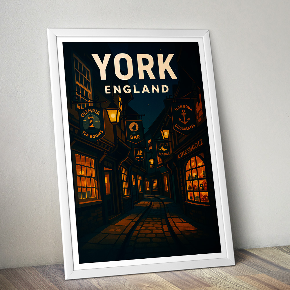 YORK'S STREETS AT NIGHT MINIMALIST TRAVEL POSTER NORTH EAST