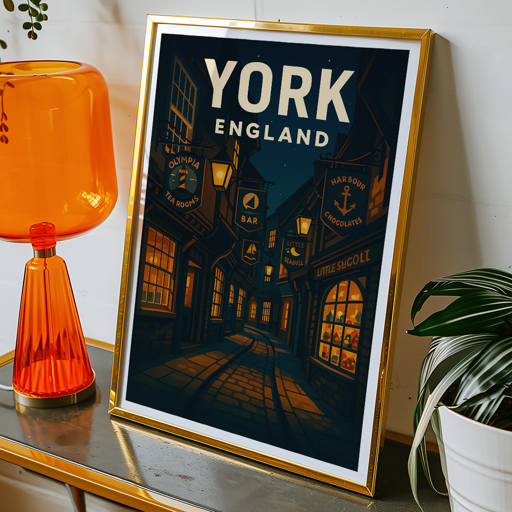 Alternative view of YORK'S STREETS AT NIGHT MINIMALIST TRAVEL POSTER NORTH EAST