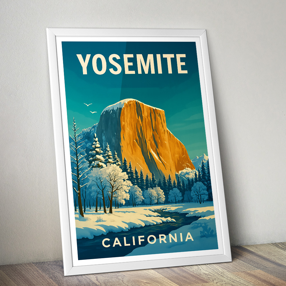 YOSEMITE EL CAPITAN IN WINTER MINIMALIST TRAVEL POSTER