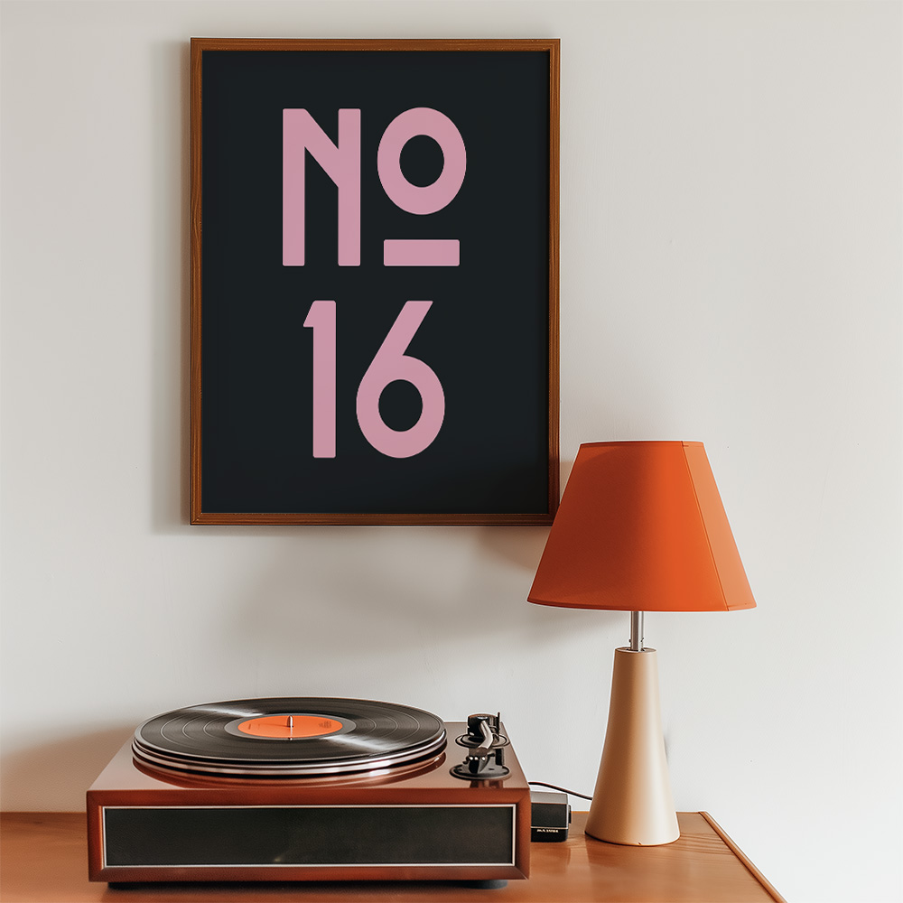 PERSONALISED ART DECO HOUSE NUMBER POSTER BLACK PINK