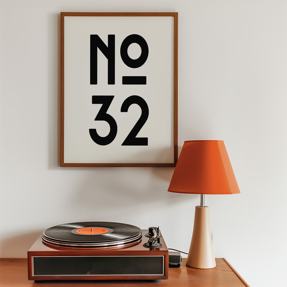 PERSONALISED ART DECO HOUSE NUMBER POSTER WHITE BLACK