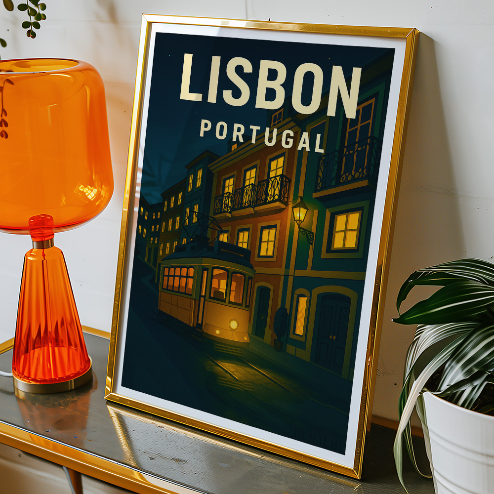 Alternative view of LISBON TRAM AT NIGHT MINIMALIST TRAVEL POSTER
