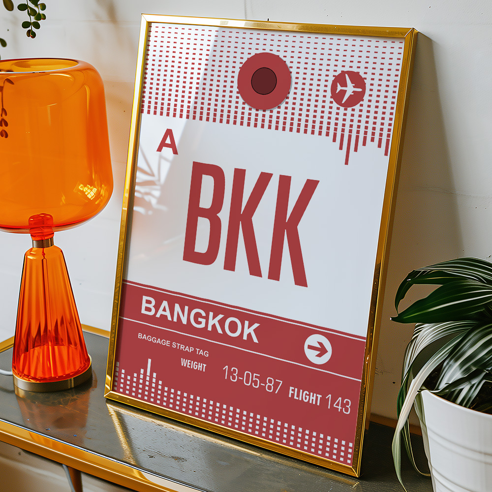 PERSONALISED FLIGHT LUGGAGE TAG TRAVEL POSTER BKK