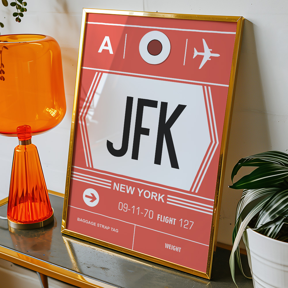 PERSONALISED FLIGHT LUGGAGE TAG TRAVEL POSTER JFK