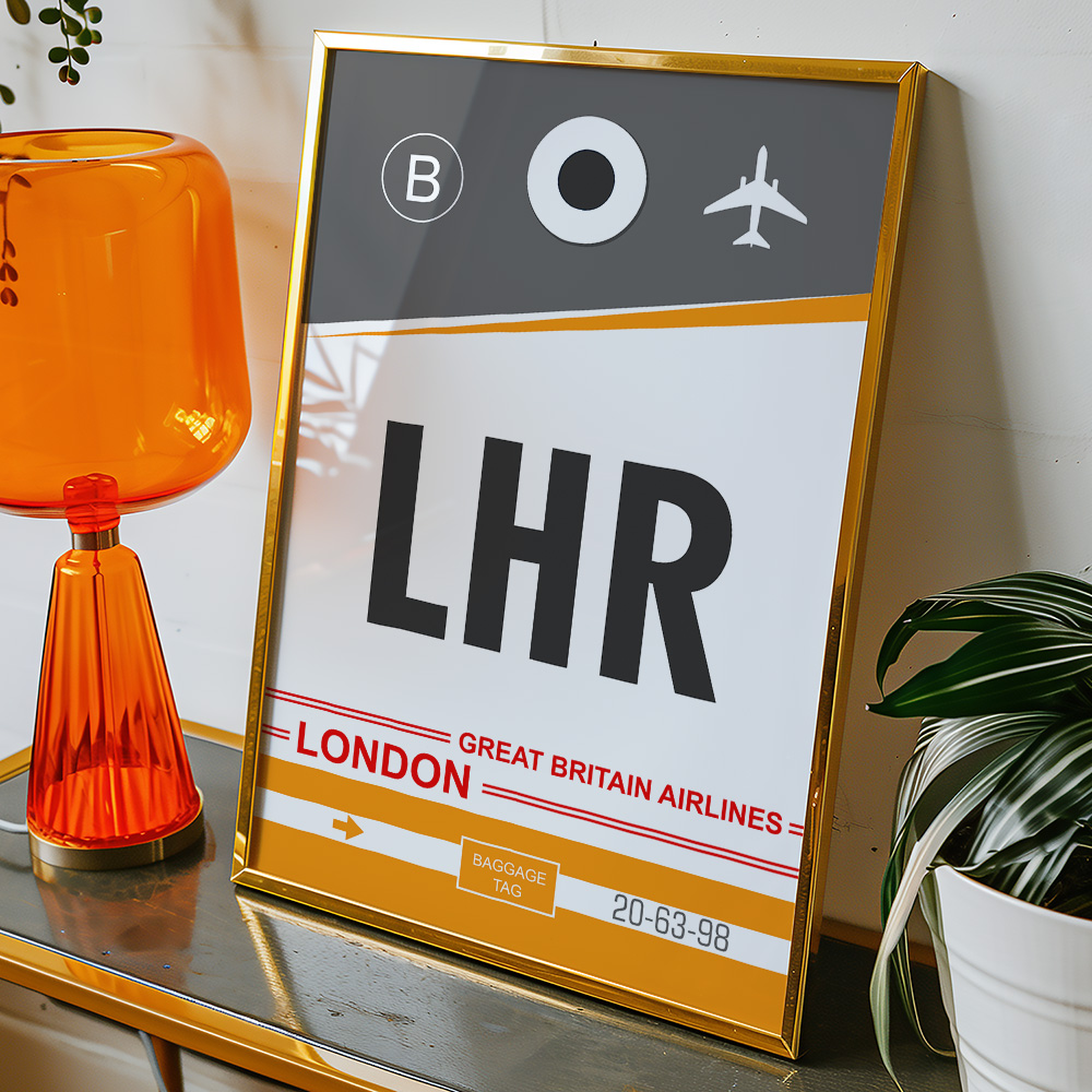 PERSONALISED FLIGHT LUGGAGE TAG TRAVEL POSTER LHR