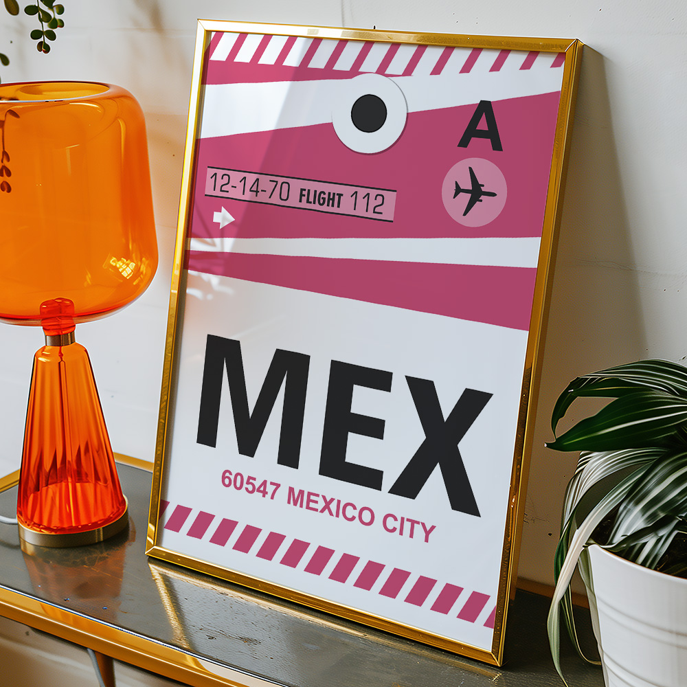 PERSONALISED FLIGHT LUGGAGE TAG TRAVEL POSTER MEX