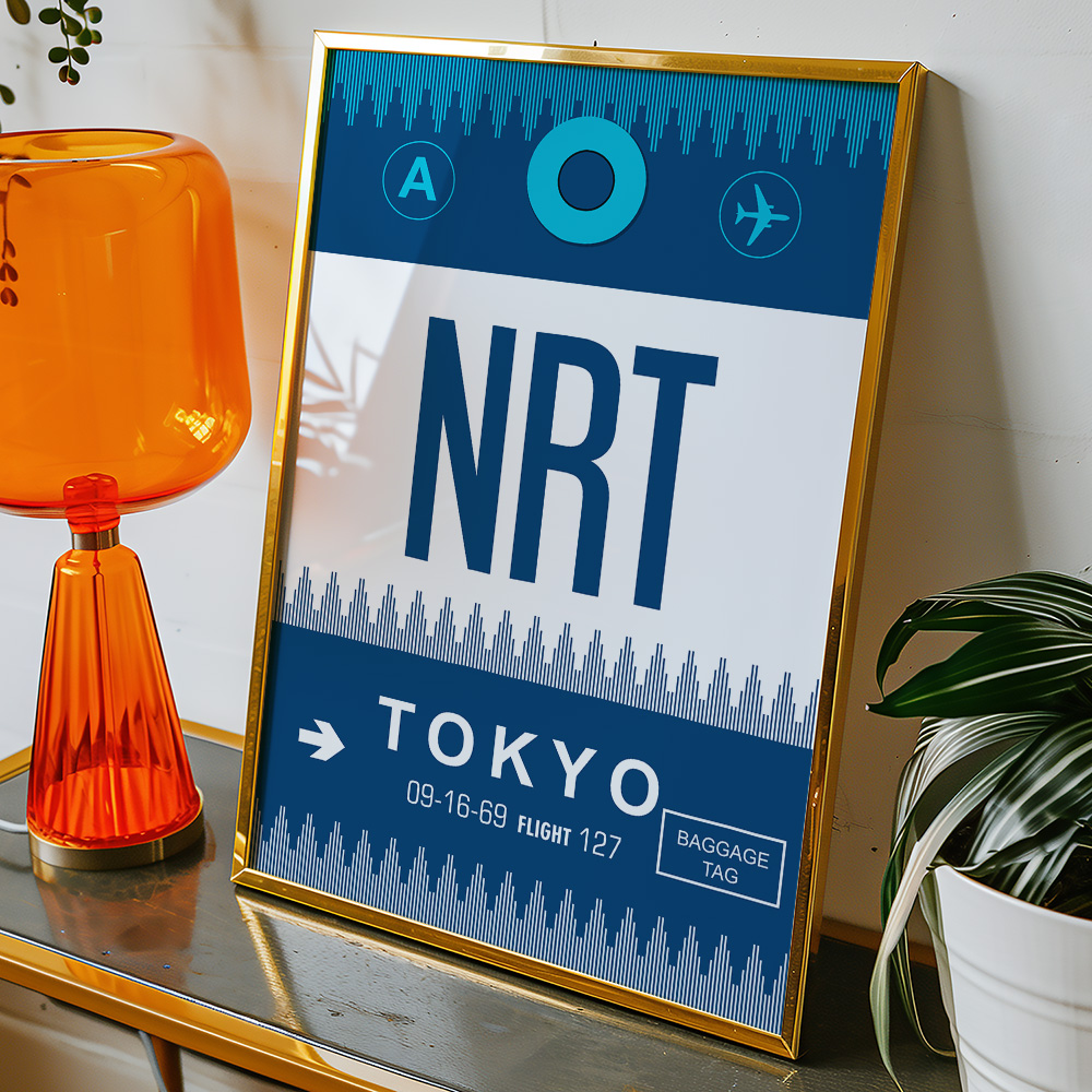 PERSONALISED FLIGHT LUGGAGE TAG TRAVEL POSTER NRT