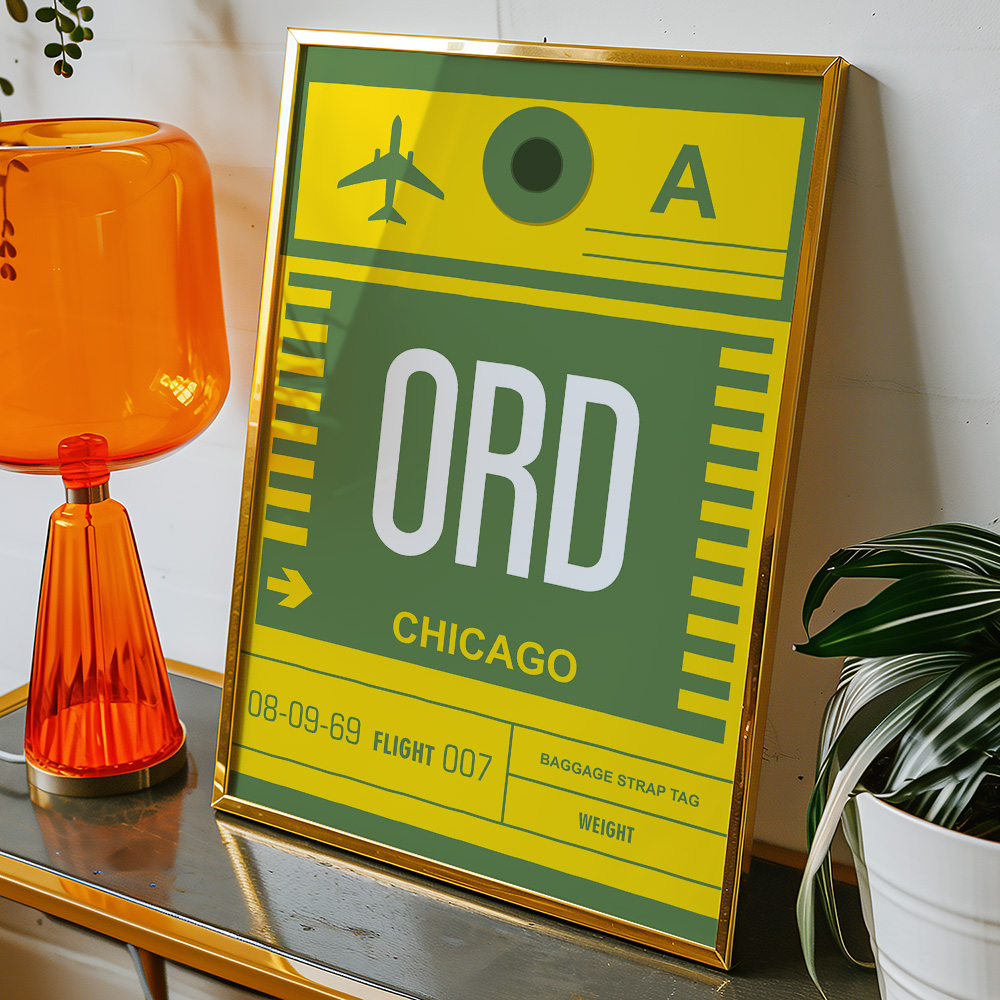 PERSONALISED FLIGHT LUGGAGE TAG TRAVEL POSTER ORD