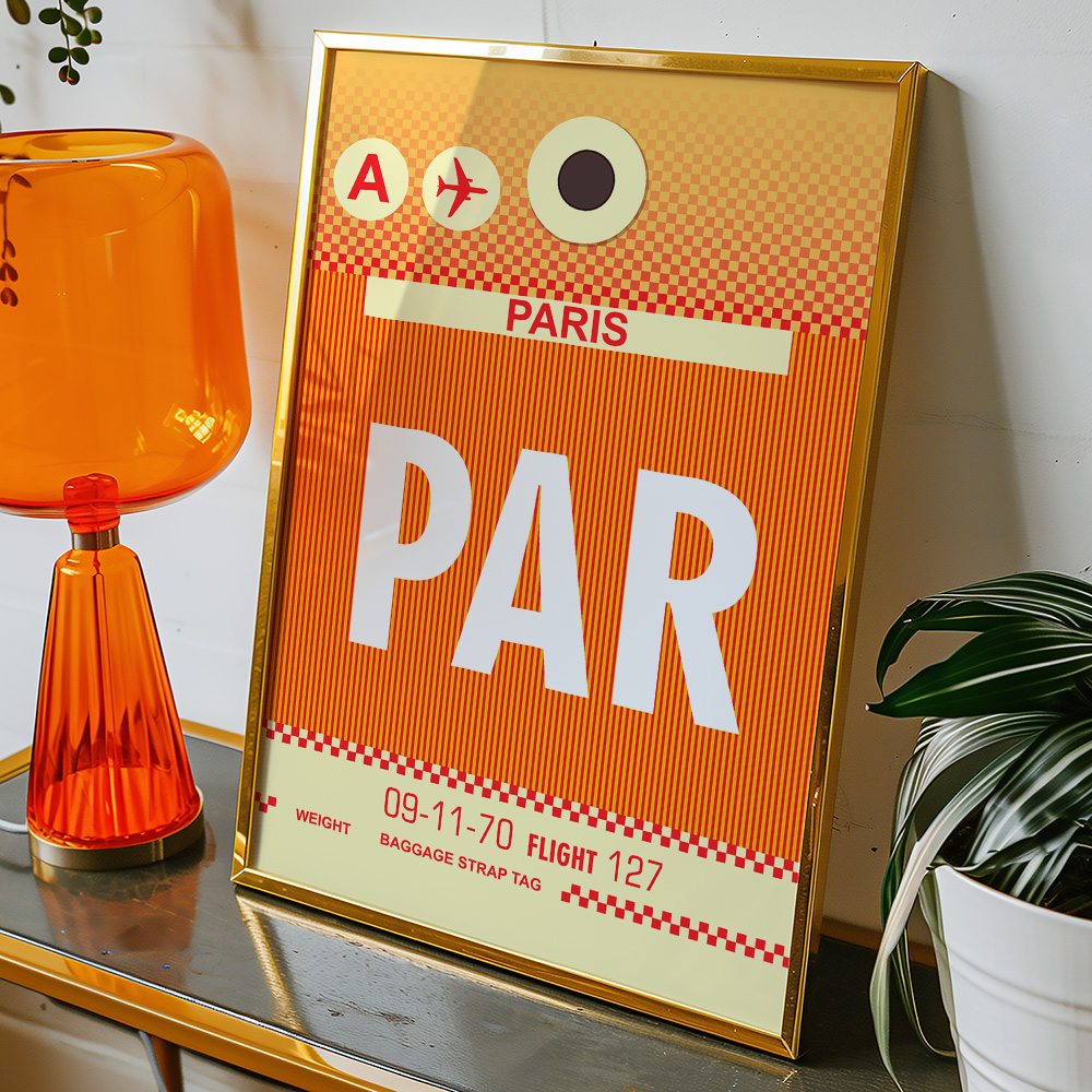 PERSONALISED FLIGHT LUGGAGE TAG TRAVEL POSTER PAR
