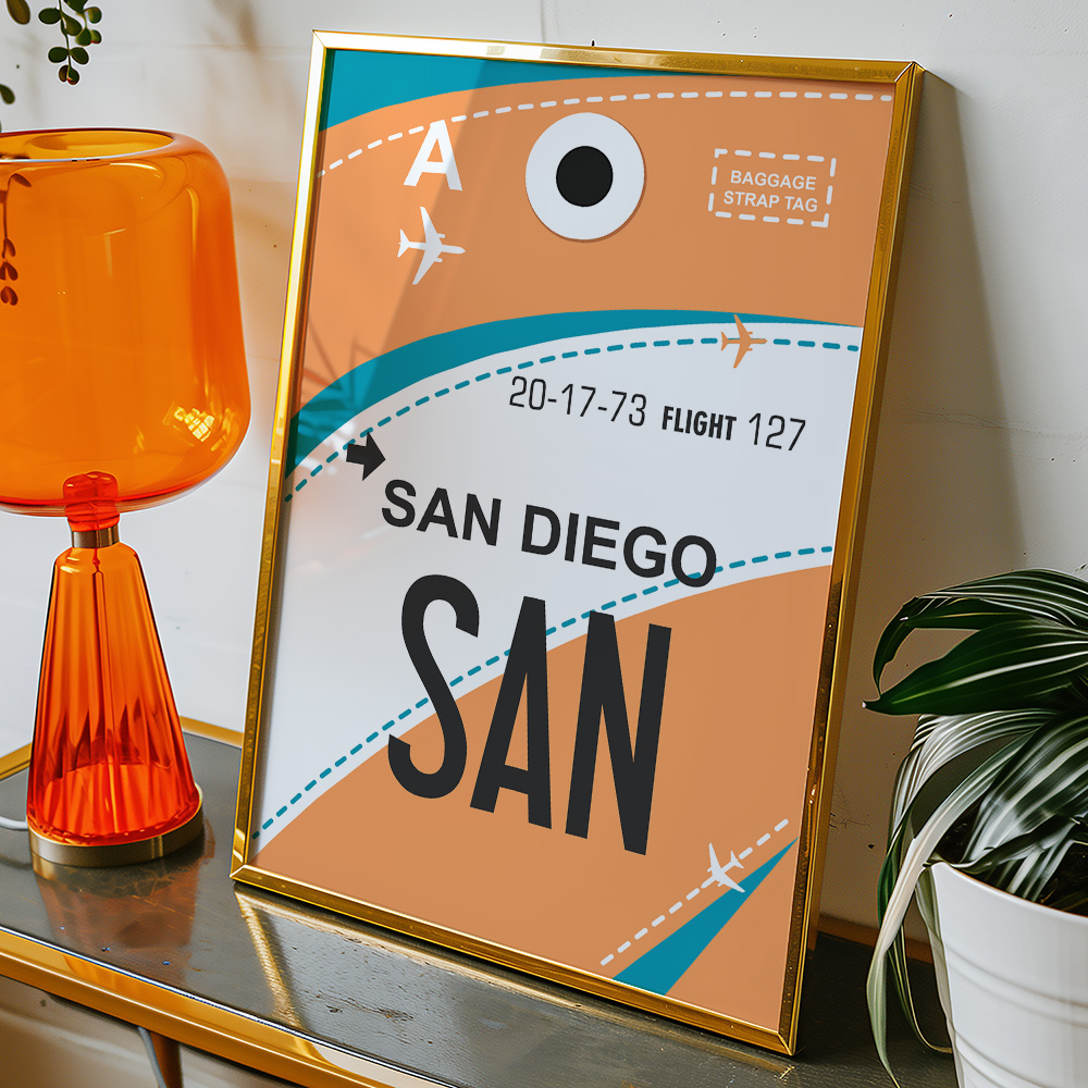 PERSONALISED FLIGHT LUGGAGE TAG TRAVEL POSTER SAN